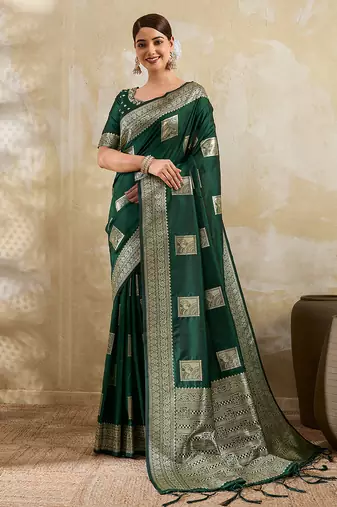Green silk blend saree with blouse