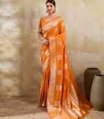 Orange silk blend saree with blouse