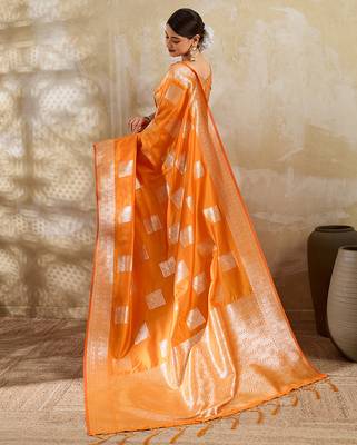 Orange silk blend saree with blouse 2