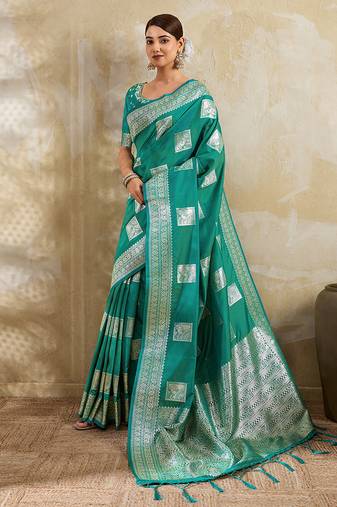Sky blue silk blend saree with blouse