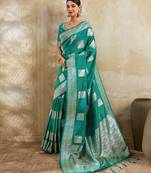 Sky blue silk blend saree with blouse