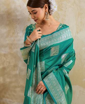 Sky blue silk blend saree with blouse 2