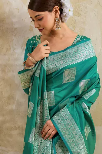 Sky blue silk blend saree with blouse