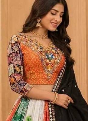 Multicolour Mirror Silk Navratri Lehnega Choli With Dupatta 3