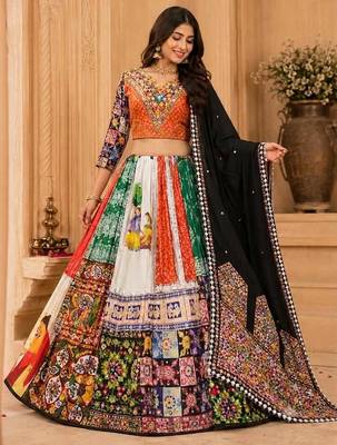 Multicolour Mirror Silk Navratri Lehnega Choli With Dupatta 1