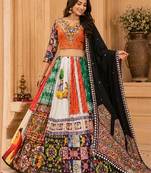 Multicolour Mirror Silk Navratri Lehnega Choli With Dupatta