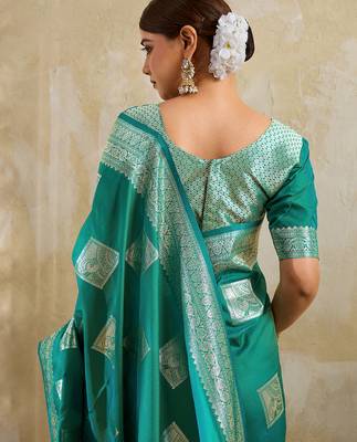 Sky blue silk blend saree with blouse 4