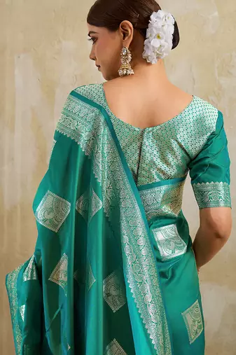 Sky blue silk blend saree with blouse