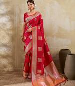 Red silk blend saree with blouse