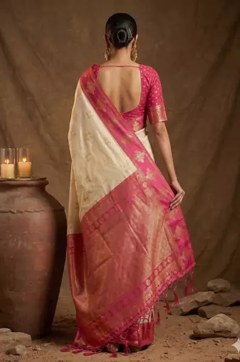 Off white silk blend saree with blouse