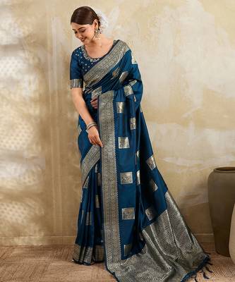Navy silk blend saree with blouse 1
