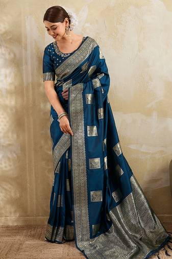Navy silk blend saree with blouse