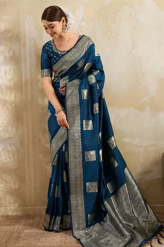 Navy silk blend saree with blouse
