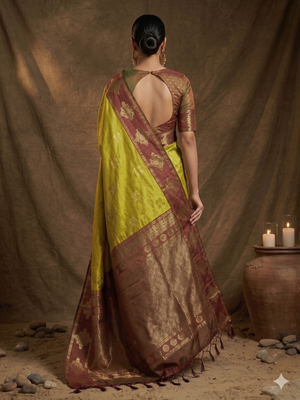 Olive silk blend saree with blouse 4