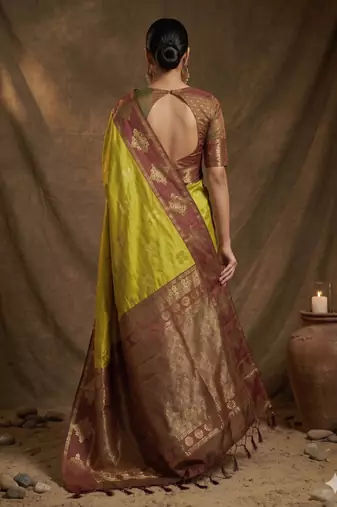Olive silk blend saree with blouse