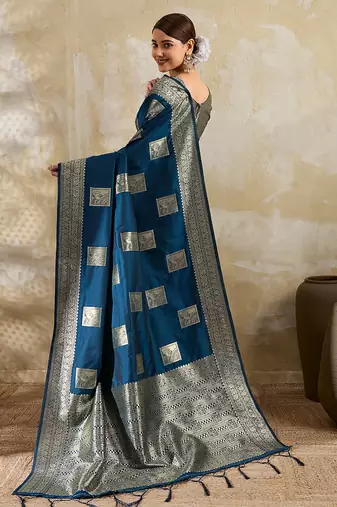 Navy silk blend saree with blouse