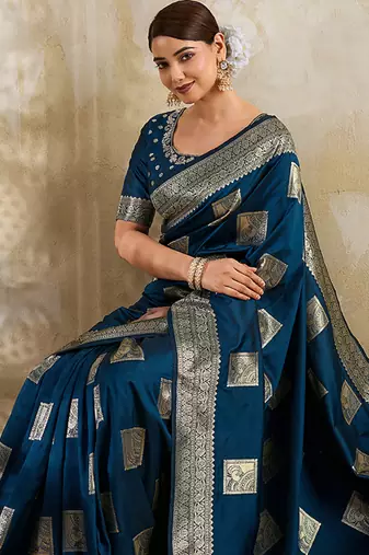 Navy silk blend saree with blouse