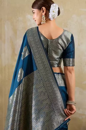 Navy silk blend saree with blouse