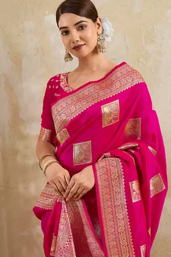 Pink silk blend saree with blouse