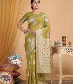 Olive linen saree with blouse