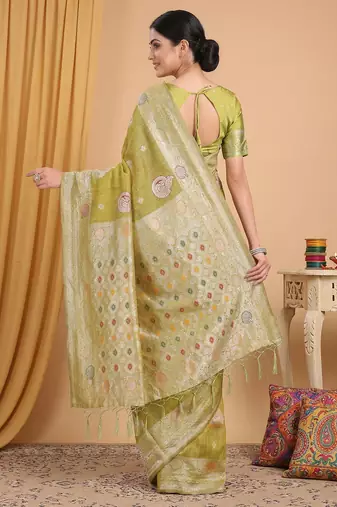 Olive linen saree with blouse