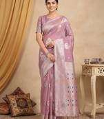 Lavender linen saree with blouse