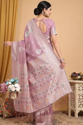Lavender linen saree with blouse