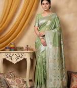 Green linen saree with blouse