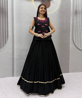 Black color Lace border Navratri Cotton Lahenga Choli Jacket 1