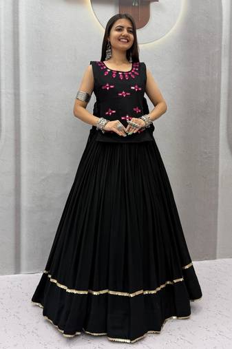 Black color Lace border Navratri Cotton Lahenga Choli Jacket