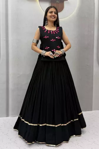 Black color Lace border Navratri Cotton Lahenga Choli Jacket