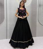 Black color Lace border Navratri Cotton Lahenga Choli Jacket