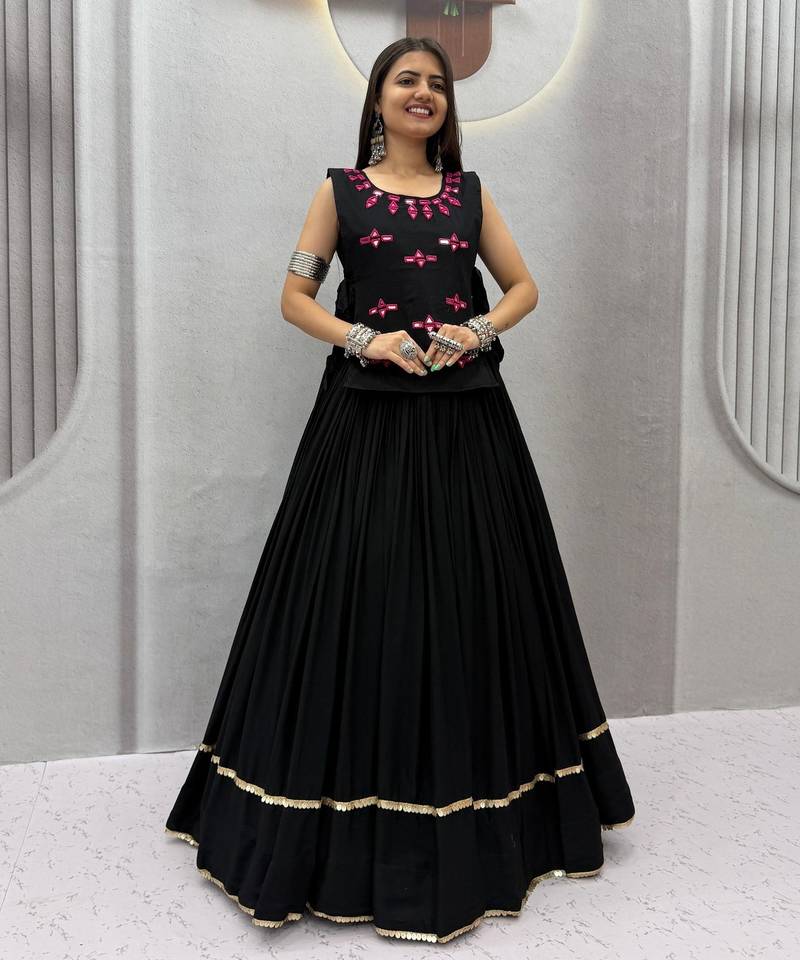 Black color Lace border Navratri Cotton Lahenga Choli Jacket