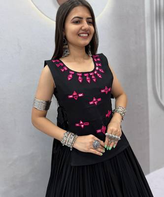 Black color Lace border Navratri Cotton Lahenga Choli Jacket 2