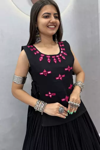 Black color Lace border Navratri Cotton Lahenga Choli Jacket