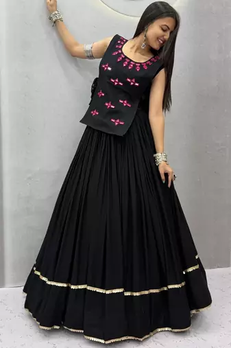 Black color Lace border Navratri Cotton Lahenga Choli Jacket