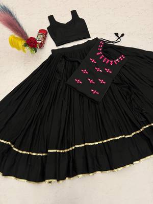 Black color Lace border Navratri Cotton Lahenga Choli Jacket 5