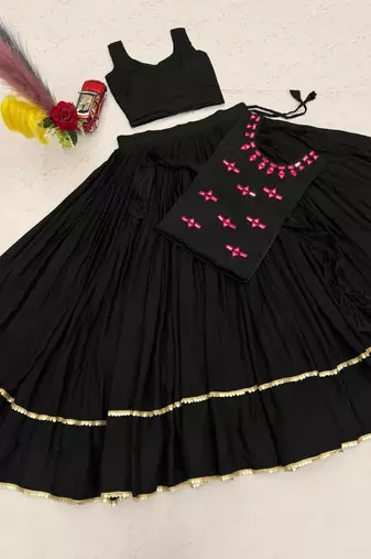 Black color Lace border Navratri Cotton Lahenga Choli Jacket