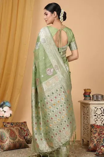 Green linen saree with blouse