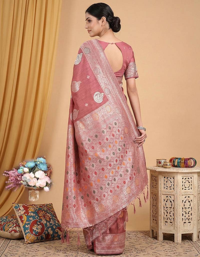 Peach linen saree with blouse