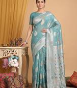 Blue linen saree with blouse