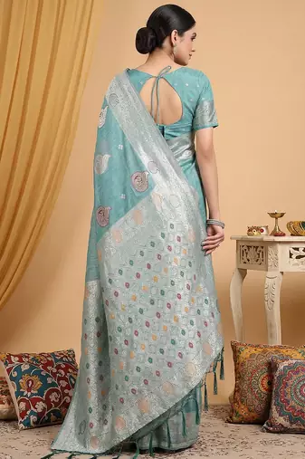 Blue linen saree with blouse