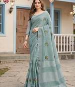 Blue linen saree with blouse
