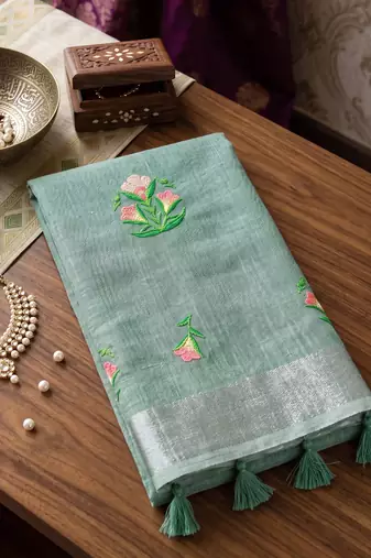 Blue linen saree with blouse