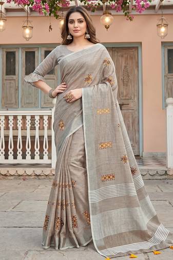 L brown linen saree with blouse