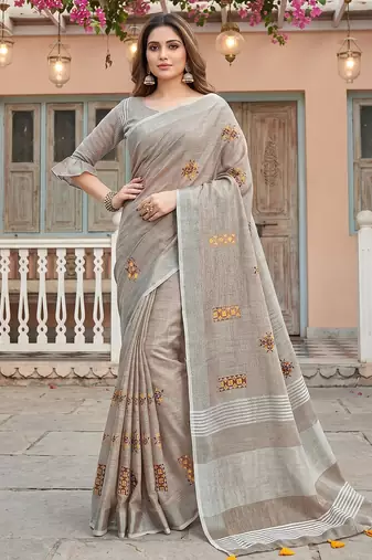 L brown linen saree with blouse