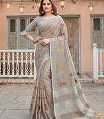 L brown linen saree with blouse