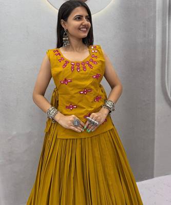 Mustard Lace Navratri Cotton Lahenga Choli Jacket 2