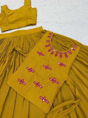 Mustard Lace Navratri Cotton Lahenga Choli Jacket 4