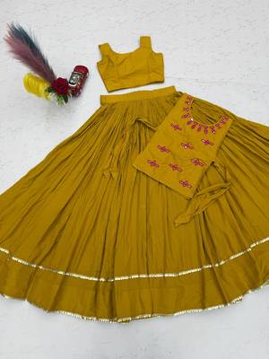 Mustard Lace Navratri Cotton Lahenga Choli Jacket 5